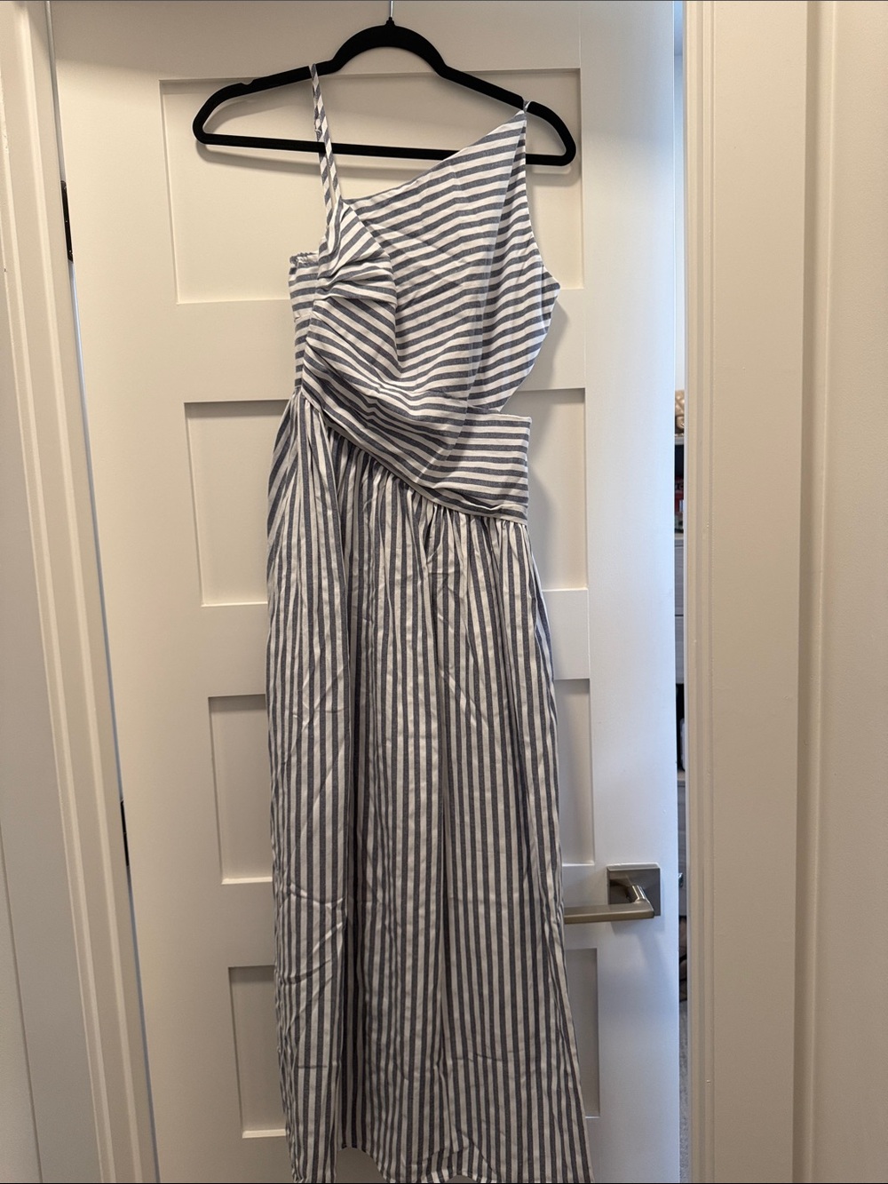 Commense One-Shoulder Striped Maxi Dress - Blue & White
